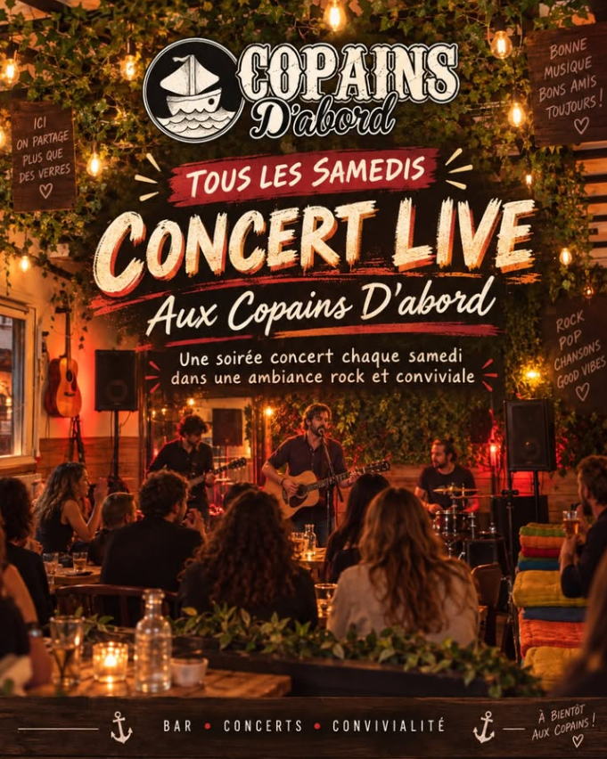 Affiche des concerts du samedi aux Copains d'Abord